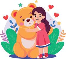 A flat style illustration showing a person hugging toy vector