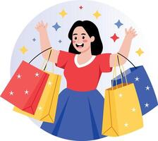 A flat style illustration showing a girl doing shopping vector