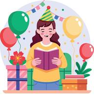 A flat style illustration showing a person reading greeting vector