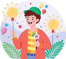 A flat style illustration showing a person holding sparkles sticks vector