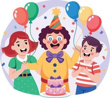 A flat style illustration showing a boy wearing birthday clown vector