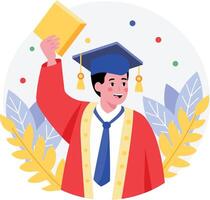 A flat style illustration showing a graduate student vector