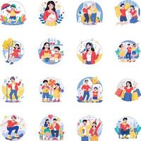 Colorful family activity illustrations vector