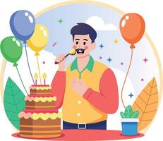 A flat style illustration showing a person eating cake vector