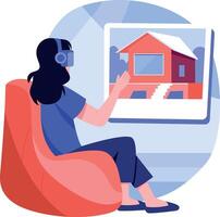 A flat style illustration showing a person doing vr tour vector
