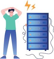 A flat style illustration showing server failure vector