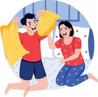 A flat style illustration showing persons doing pillow fight vector