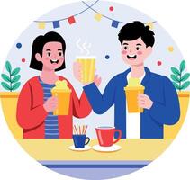 A flat style illustration showing cafe date of a couple vector