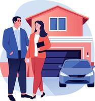 A flat style illustration showing a person doing home visit vector