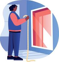 A flat style illustration showing a person doing room measuring vector