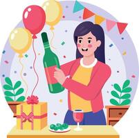 A flat style illustration showing a person enjoying champagne celebration vector