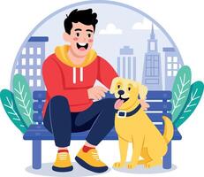 A flat style illustration showing a boy loving his pet vector