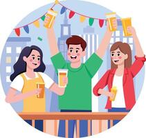 A flat style illustration showing friends enjoying a rooftop party vector