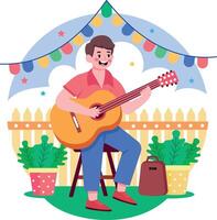 A flat style illustration showing a playing guitar vector
