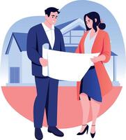 A flat style illustration showing a person looking at house map vector