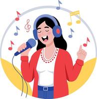 A flat style illustration showing a girl singing vector