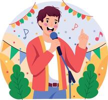A flat style illustration showing a person singing vector