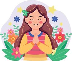 A flat style illustration showing a person making wish vector