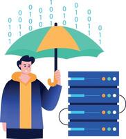 A flat style illustration showing server protection vector