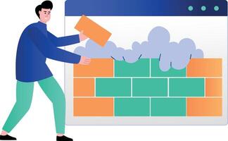 A flat style illustration showing firewall vector