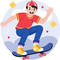 A flat style illustration showing a boy skating vector
