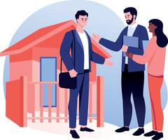 A flat style illustration showing a person doing property dealing vector