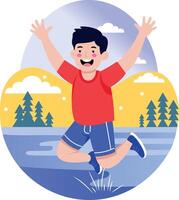 A flat style illustration showing a kid jumping vector