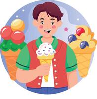 A flat style illustration showing a person enjoying ice cream vector