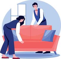 A flat style illustration showing a person arranging furniture vector