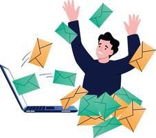 A flat style illustration showing email spamming vector