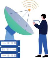 A flat style illustration showing database satellite vector