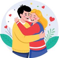 A flat style illustration showing a couple hugging vector