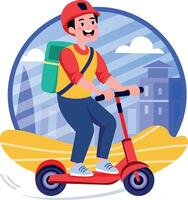 A flat style illustration showing a kid riding scooter vector