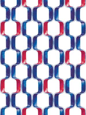 Blue hand pictured watercolor abstract geometric seamless pattern with red glossy elements