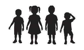 Silhouette of Four Children Standing in a Row vector