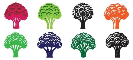 Colorful Broccoli Icons Collection in Multiple Styles for Healthy Food Labels Organic Products Nutrition and Vegan Design Use vector