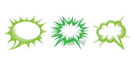 Green Comic Speech Bubble Explosion Burst Shapes for Pop Art Style Dialogue Message and Cartoon Design Elements vector