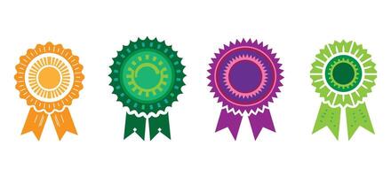 Colorful Award Ribbon Badge Collection with Starburst and Rosette Shapes for Achievement Medal Ceremony or Honor Recognition Design vector
