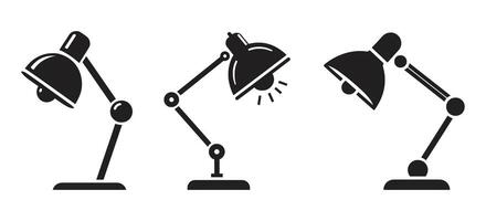 Adjustable Desk Lamp Icons in Minimal Black Style for Office Workspace Lighting Home Interior Decor and Productivity Concepts vector