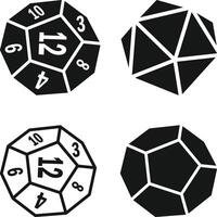 Polyhedral Dice Set Silhouette, 20 sided dice Silhouette, D20 Dice Isometric vector
