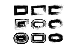 A set of hand drawn grunge brush frames in both rectangular and rounded styles. Perfect for edgy graphic design, text highlights, or poster layouts vector