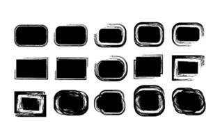 A creative bundle of distressed black frame elements with glitch style edges and brush stroke borders vector