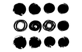 A set of circles shapes expressive brush strokes, grunge textures, and swirl effects. This abstract pack includes a variety of handcrafted, distorted, and ink splatter style. vector