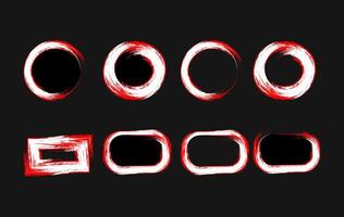 Collection of Hand Painted Brush Red and White Artistic rough frame shapes including circles, rectangles, and rounded rectangles in a grunge style. Ideal for modern and edgy design projects vector