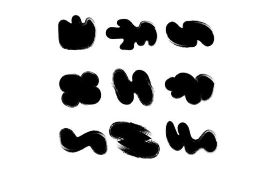 un colección de atrevido, resumen negro gotas con áspero cepillo texturas en un blanco antecedentes. ideal para contemporáneo póster diseño, digital collages, y negrita tipografía antecedentes vector