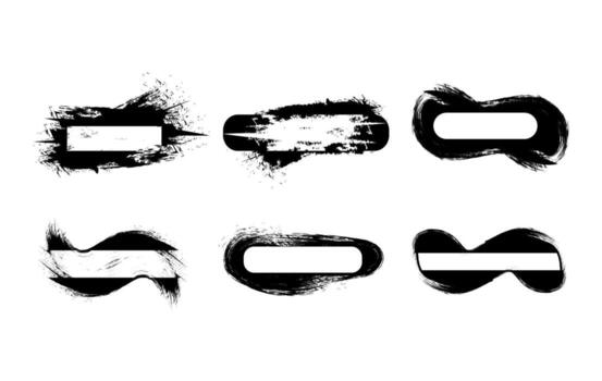 conjunto de resumen grunge cepillo carrera marcos, incluso rectangular, redondeado, oval, ondulado, y mariposa inspirado formas, expresivo tinta salpicar texturas y afligido pintar efectos, para moderno diseño vector