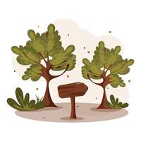 Trees and a wooden signpost illustration vector