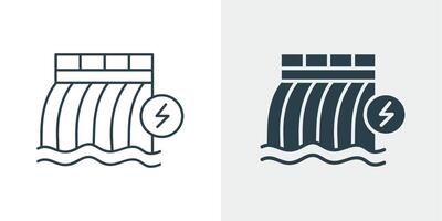 Hydroelectric Power Dam Icon - Renewable Energy Generation Symbol in Line and Solid Illustration vector