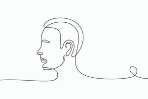 Minimalist single line drawing of a human head profile with a flowing abstract element vector