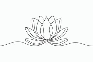 Elegant single line drawing of a lotus flower blooming on a wavy line vector